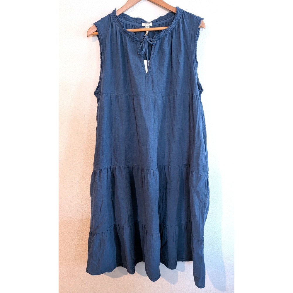 Dylan Ava Blue Crinkle Cotton Tiered Sleeveless Dress XL NWT Boho Resort